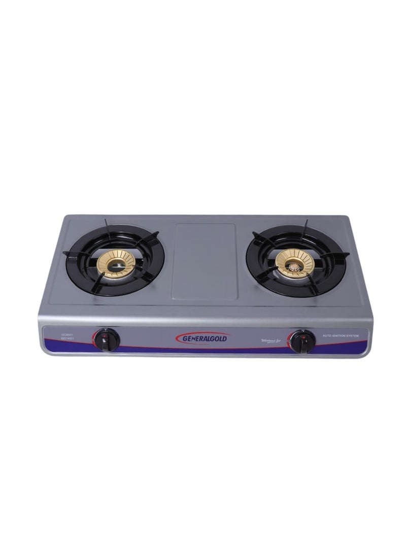 جينيرال جولد فرن غاز سطحى من ماركة جنرال جولد، ذو موقدين، بطبقة تيفلون مقاومة للحرارة، ومواقد نحاسية عالية الكفاءة، ونظام إشعال أوتوماتيكي، وقواعد أواني مطلية بالمينا، وتصميم موفر للطاقة، مزود بنظام أمان متطور (FFD). - Image 2