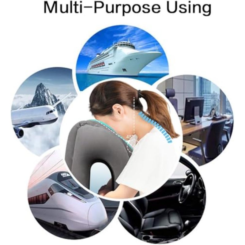 Air-plane Inflatable Travel Pillow, Multi-functional Inflatable Cushion Comfortable Huggable Travel Pillow, Support Head and Lumbar, Used for Airplane, Car, Bus and Office Grey - Image 5