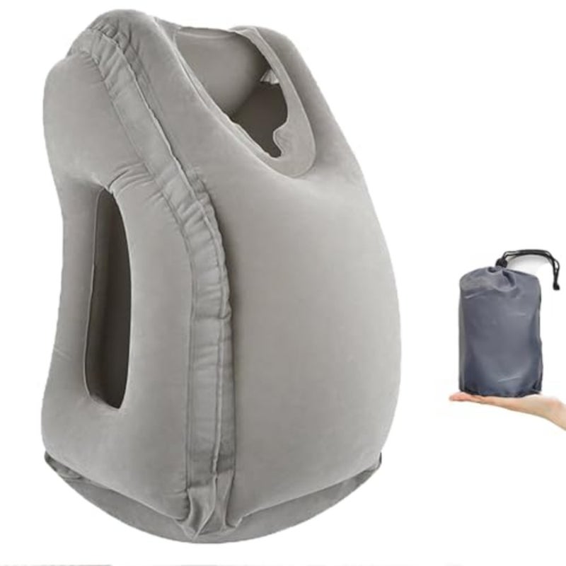 Air-plane Inflatable Travel Pillow, Multi-functional Inflatable Cushion Comfortable Huggable Travel Pillow, Support Head and Lumbar, Used for Airplane, Car, Bus and Office Grey - Image 1