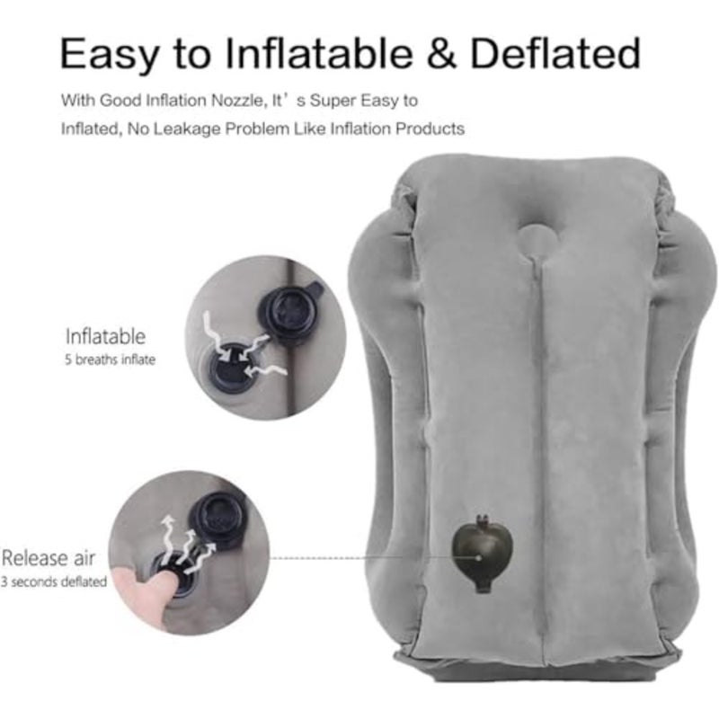 Air-plane Inflatable Travel Pillow, Multi-functional Inflatable Cushion Comfortable Huggable Travel Pillow, Support Head and Lumbar, Used for Airplane, Car, Bus and Office Grey - Image 4