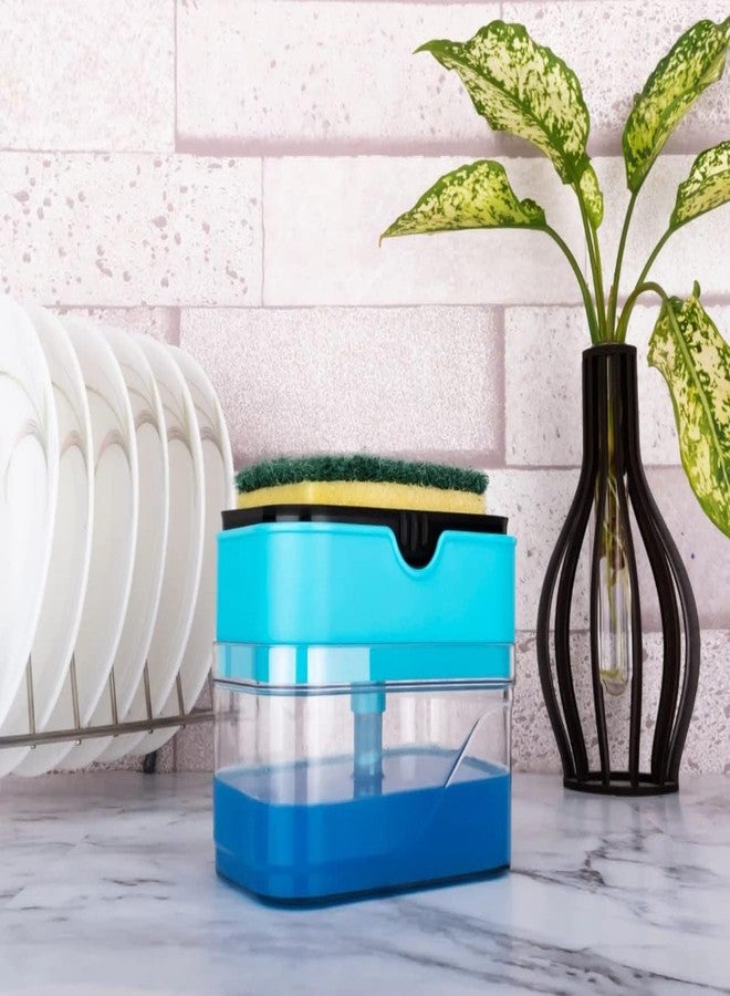 RIOMAX 2 in 1 Liquid Soap Dispenser for Dishwasher Liquid Holder/Sponge Holder/Bathroom Soap Dispenser, Liquid Dispenser Through Pump (Multi-Color, 400 ML) with Sponge (Rectangular) - Image 2