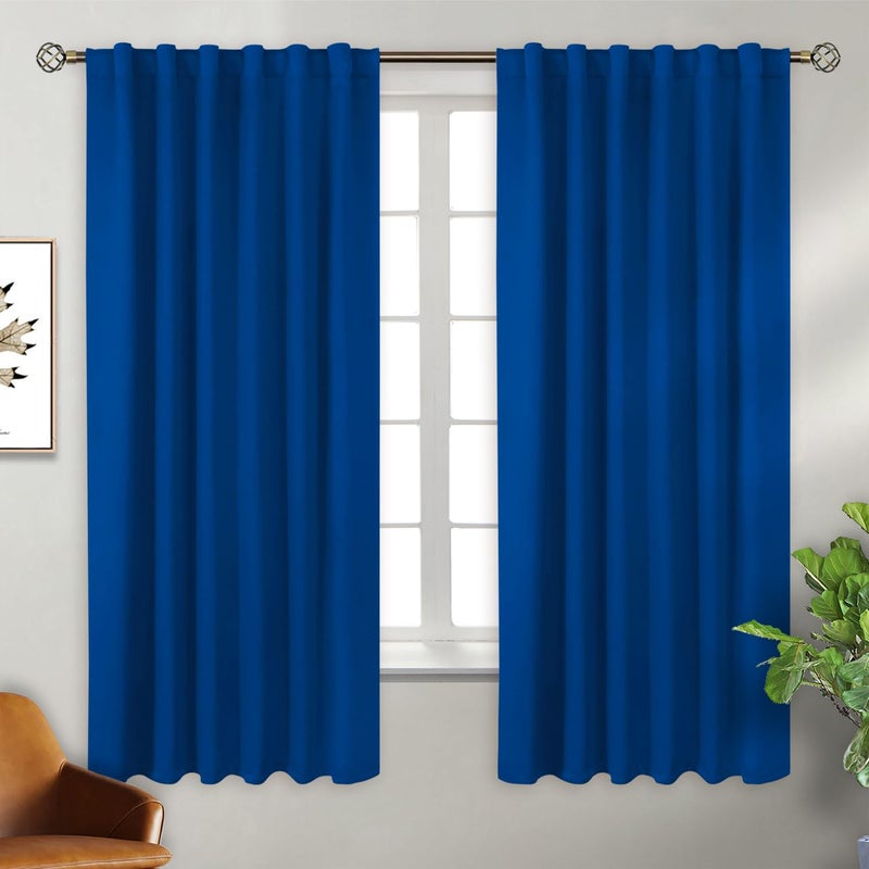 BGment Rod Pocket and Back Tab Blackout Curtains for Bedroom - Thermal Insulated Room Darkening Curtains for Living Room  2 Window Curtain Panels (52 x 63 Inch  Classic Blue) - Image 1