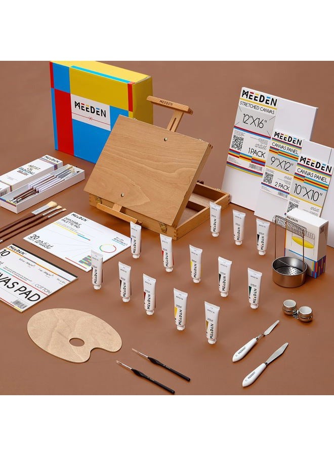 MEEDEN Oil Painting Kit, Painting Sets with Sketch Easel Box, Professional Art Paint Supplies Kit with Paint Brushes, Palette Knives, Canvases for Painting Supplies for Adults - Image 1