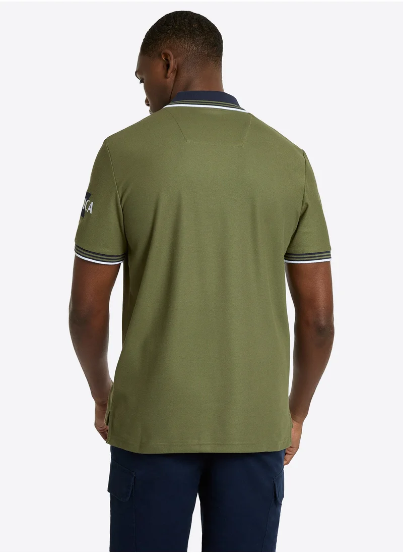 نوتيكا Men's Cotton Blend Green Polo T-Shirt – Classic Essential for Casual Look