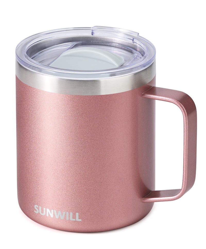 SUNWILL Travel Coffee Mug with Lid, Insulated Tumbler with Handle, 14 oz Stainless Steel Cup for Ice, Water, Tea, Rose Gold - Image 1