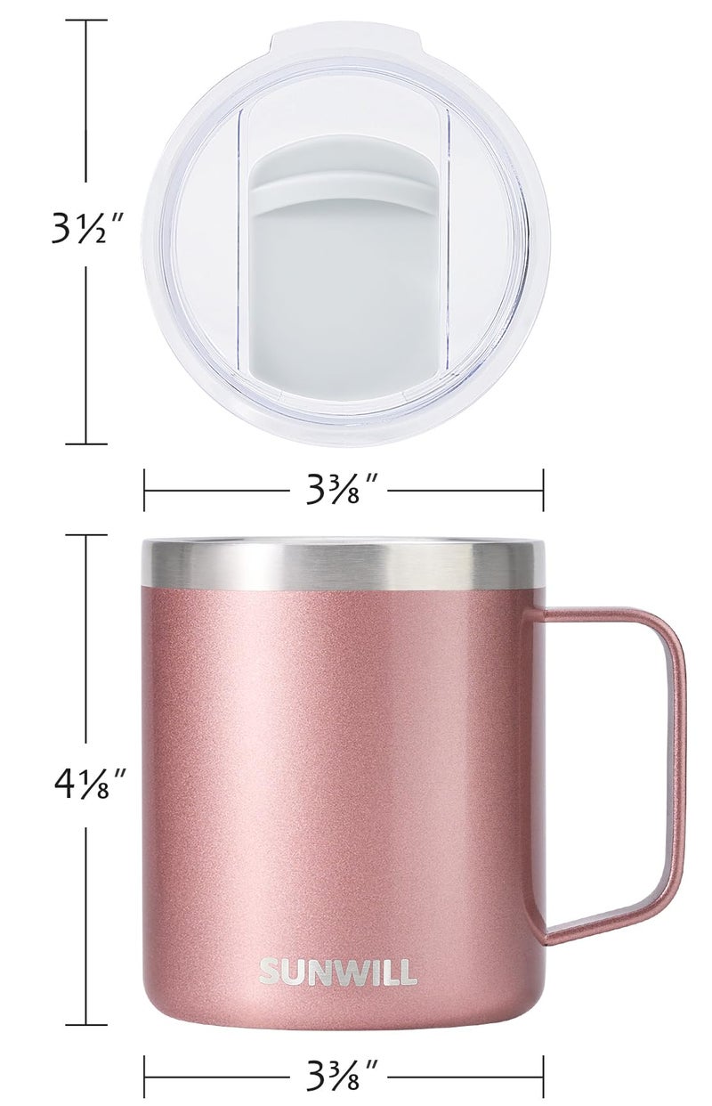 SUNWILL Travel Coffee Mug with Lid, Insulated Tumbler with Handle, 14 oz Stainless Steel Cup for Ice, Water, Tea, Rose Gold - Image 4