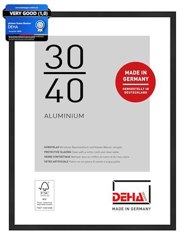 DEHA Design Boston Aluminium Picture Frame Matt Black 30x40cm with Push and Turn Clips