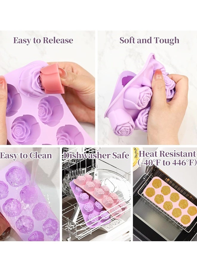 قالب شوكولاتة على شكل وردة، قطعتان، 20 قالب سيليكون على شكل وردة، مناسب للشوكولاتة والحلوى ومكعبات الثلج والصمغ والجيلي والشموع والصابون - Image 3