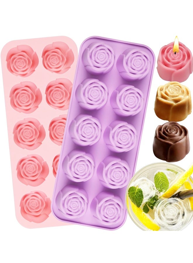 قالب شوكولاتة على شكل وردة، قطعتان، 20 قالب سيليكون على شكل وردة، مناسب للشوكولاتة والحلوى ومكعبات الثلج والصمغ والجيلي والشموع والصابون - Image 1