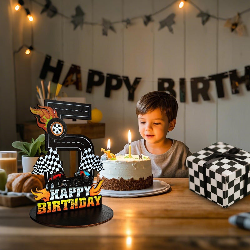 Lcoor Truck Birthday Number Sign Centerpiece, Truck Wooden Decoration Photo Props for Truck Birthday Decorations (5th) - Image 5