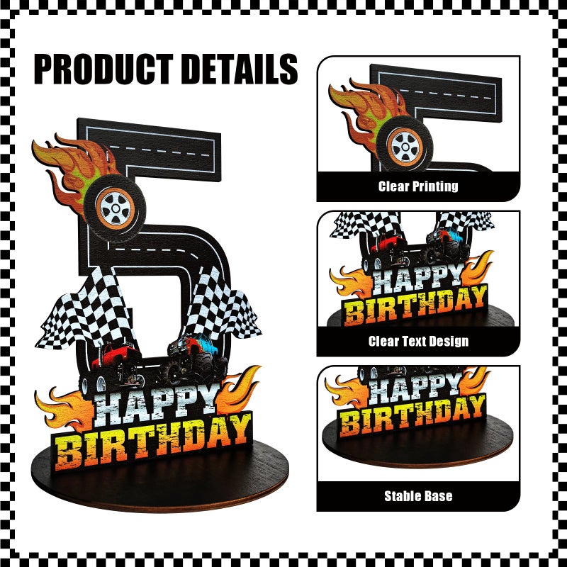 Lcoor Truck Birthday Number Sign Centerpiece, Truck Wooden Decoration Photo Props for Truck Birthday Decorations (5th) - Image 3