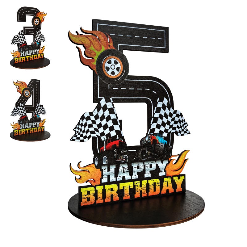 Lcoor Truck Birthday Number Sign Centerpiece, Truck Wooden Decoration Photo Props for Truck Birthday Decorations (5th) - Image 1