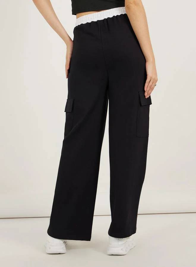 Styli Styli Contrast Waistband Cargo Joggers with Drawstring