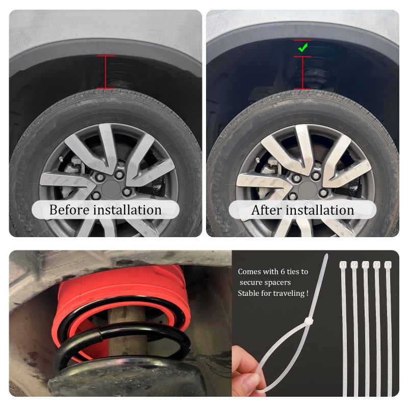 YGDMD 2PCS Coil Spring Spacers for Cars with 6 Ties,Rubber Coil Spring Spacers for 1.45''-1.65'' Sprung Distance,Heavy Duty Car Accessories for Front&Rear Shock Absorber Protection - Image 5