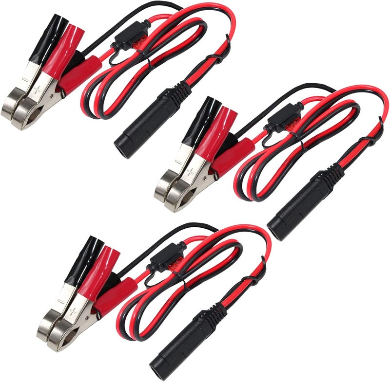 SPARKING (3PACK)1.5FT 12V Battery Alligator Clip to SAE 2Pin Quick Disconnect Cable SAE to Battery Clamp Cable 7.5A Fuse - Image 1