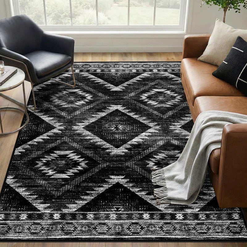 BESTSWEETIE Area Rug 5x7 Rug Machine Washable Non-Slip Low Pile Print Pattern Western Rug for Living Room Bedroom Entryway Tribal Series -Black - Image 2