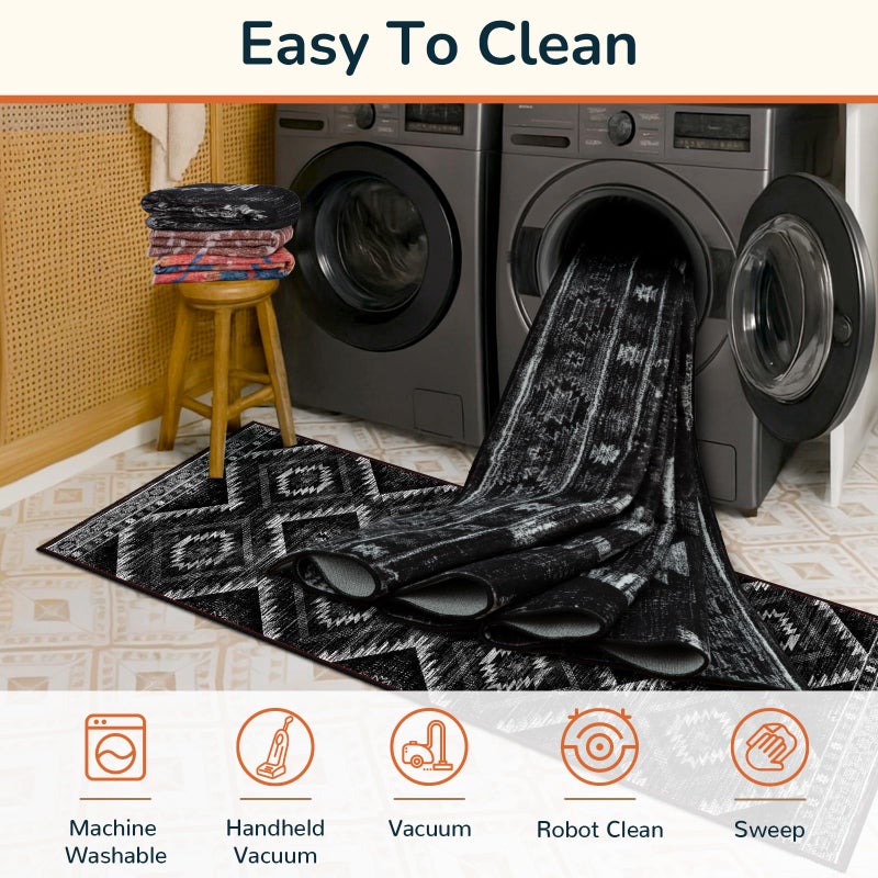BESTSWEETIE Area Rug 5x7 Rug Machine Washable Non-Slip Low Pile Print Pattern Western Rug for Living Room Bedroom Entryway Tribal Series -Black - Image 4