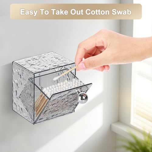 IWNTWY Qtip Holder Dispenser, Wall Mounted Plastic Cotton Pad Holder, Cotton Ball, Swabs, Floss, Makeup Organizers Containers for Vanity Bathroom (Transparent Gray, 2 Pcs) - Image 3