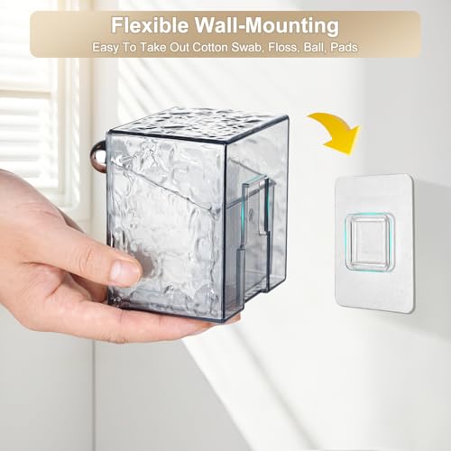 IWNTWY Qtip Holder Dispenser, Wall Mounted Plastic Cotton Pad Holder, Cotton Ball, Swabs, Floss, Makeup Organizers Containers for Vanity Bathroom (Transparent Gray, 2 Pcs) - Image 4