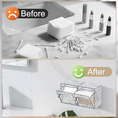 IWNTWY Qtip Holder Dispenser, Wall Mounted Plastic Cotton Pad Holder, Cotton Ball, Swabs, Floss, Makeup Organizers Containers for Vanity Bathroom (Transparent Gray, 2 Pcs) - Image 5