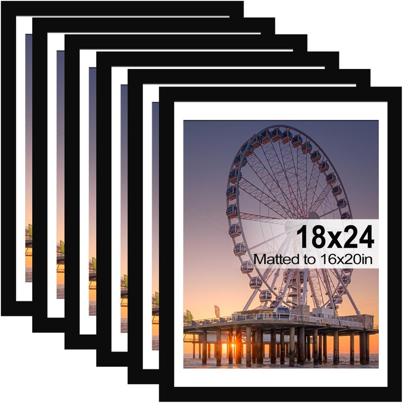 BESCRCL 18x24 Picture Frames Black Set of 6, Poster Frame Display Photo 16x20 or 18x24 without Mat, Wall Hanging Frame with Plexiglass - Image 1