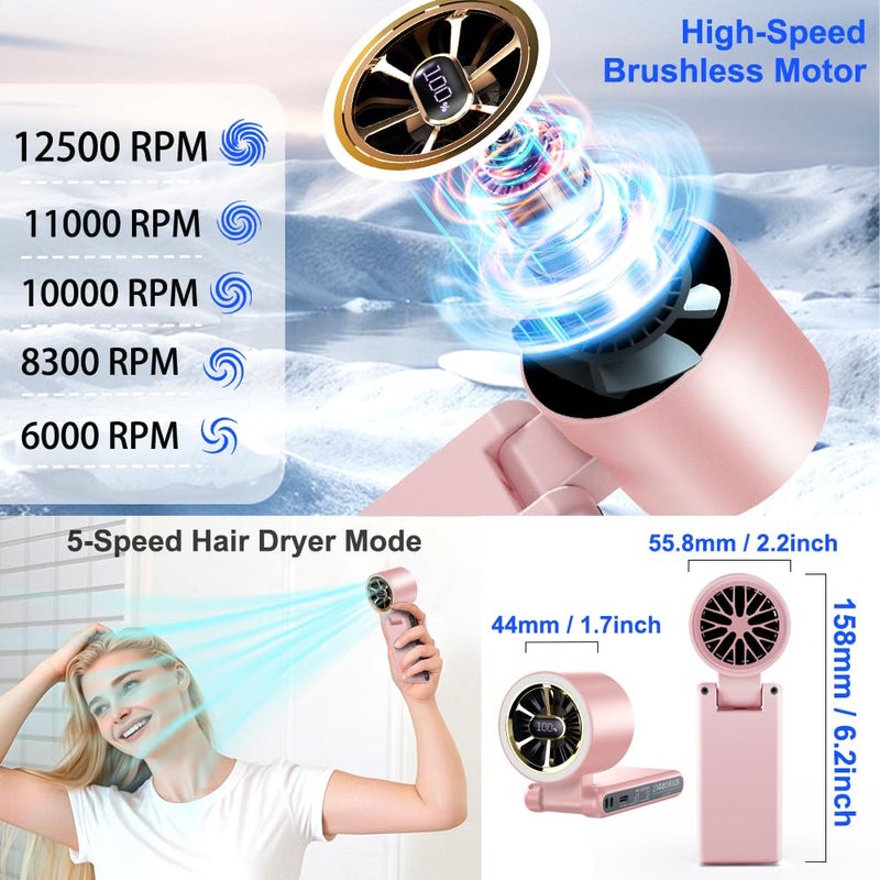 CAZOKASI Rechargeable Strong Wind Handheld Fan With Ambient Lighting 4 IN1 5000mAh Upto 22H For Desktop Waist Clip Neck (StrongWind/Pink) - Image 4