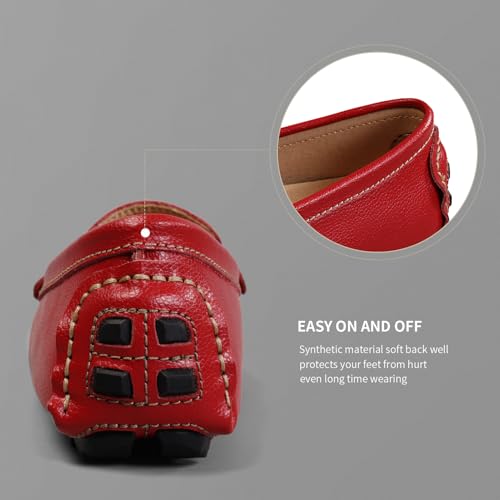 Artisure Women's Classic Handsewn Red Genuine Leather Penny Loafers Driving Moccasins Casual Boat Shoes Slip On Fashion Office Comfort Flats 8 M US SKS-1221HON080-1 - Image 5