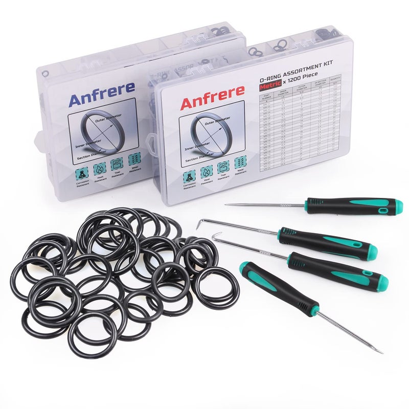 Anfrere 2400pcs Universal Rubber O Ring Kit, 48 Size Industrial Grade SAE & Metric O-Ring Assortment with Pick and Hook, NBR Orings for Plumbing, Gas, Automotive, Faucet Repair, Resist Oil and Heat - Image 1