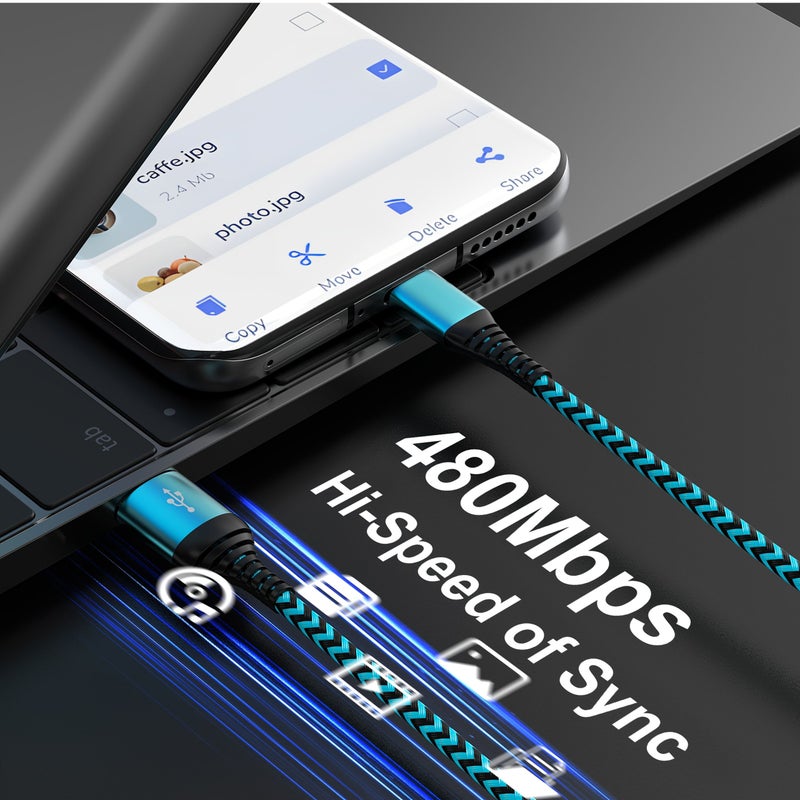 كابل شحن سريع مضفر من النايلون بمنفذ USB-C، متوافق مع مزامنة البيانات، بطول 200 سم (78 بوصة)، باللونين الأبيض والأسود، متوافق مع أجهزة iPhone 15 و16 و17 وOnePlus وXiaomi وغيرها من الأجهزة الأخرى. - Image 5