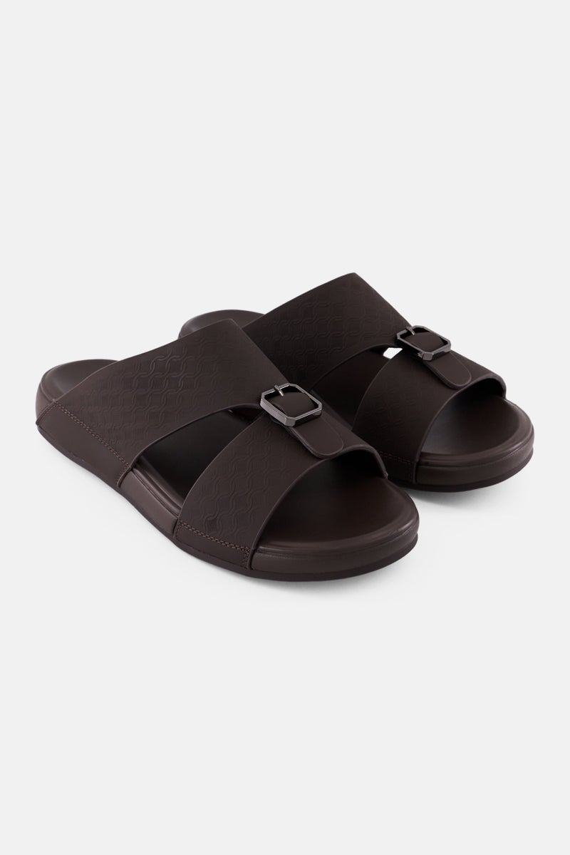 Algspar Men 2 Strap Slip On Arabic Sandals, Dark Brown  - Image 1