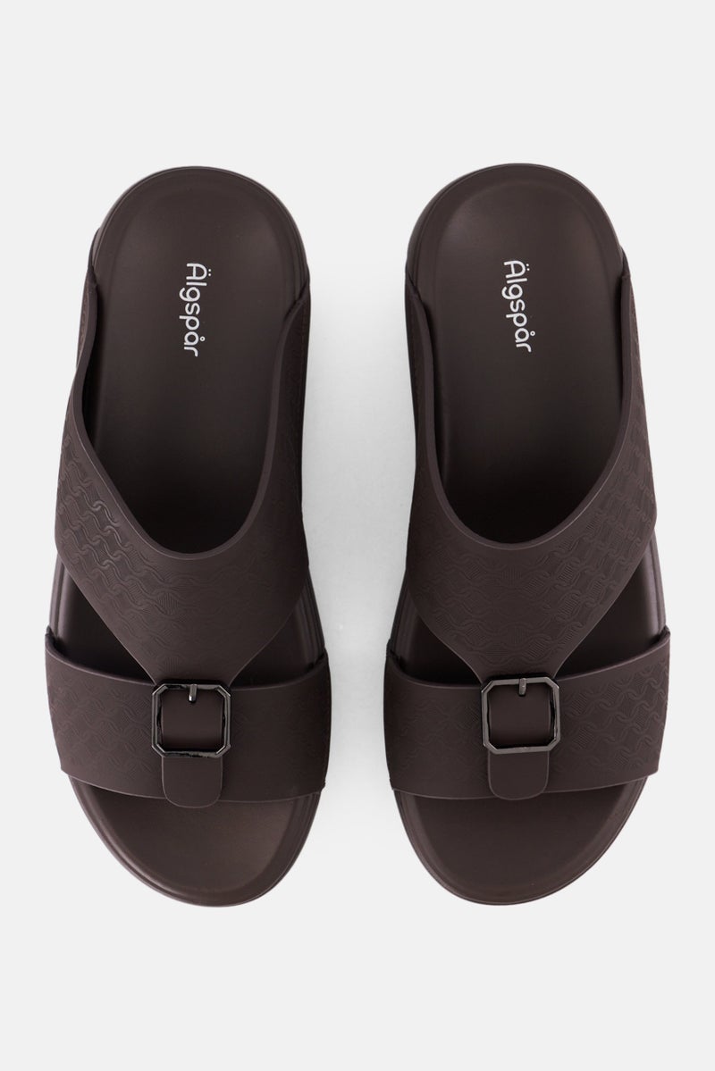 Algspar Men 2 Strap Slip On Arabic Sandals, Dark Brown  - Image 3