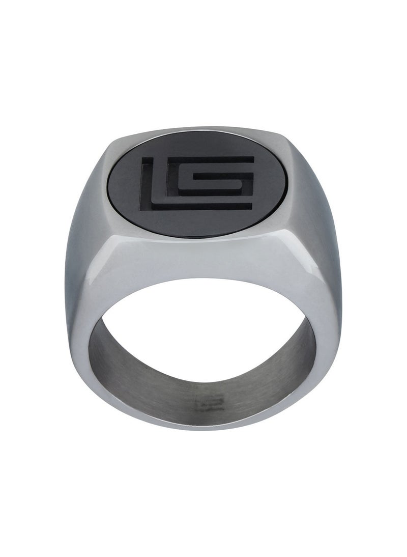 غاي لاروش خاتم غي لاروش من الستانلس ستيل للرجال ، فضي واسود ، Sz 58 ، 4TQ005ACN-58 - Image 1