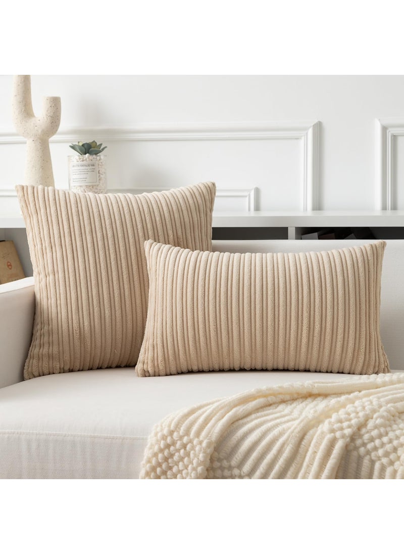 K KEVIN TEXTILE Kevin Textile Throw Pillow Covers Soft Corduroy Decorative Set of 2 Boho Striped Pillow Covers Pillowcases Farmhouse Home Decor for Couch Bed Sofa Living Room 26x26 Inch Beige  - Image 4