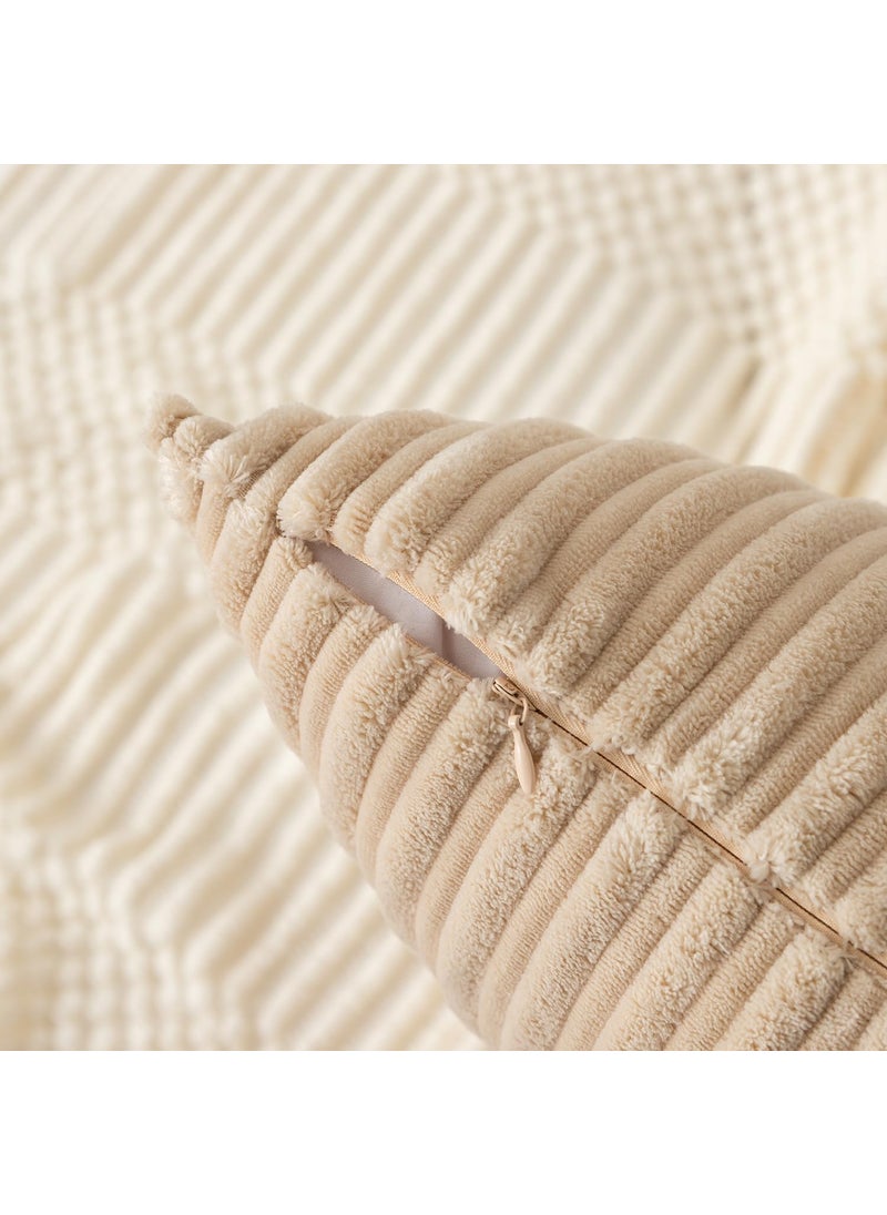 K KEVIN TEXTILE Kevin Textile Throw Pillow Covers Soft Corduroy Decorative Set of 2 Boho Striped Pillow Covers Pillowcases Farmhouse Home Decor for Couch Bed Sofa Living Room 26x26 Inch Beige  - Image 2