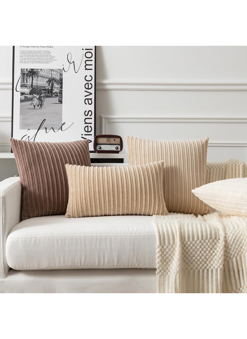 K KEVIN TEXTILE Kevin Textile Throw Pillow Covers Soft Corduroy Decorative Set of 2 Boho Striped Pillow Covers Pillowcases Farmhouse Home Decor for Couch Bed Sofa Living Room 26x26 Inch Beige  - Image 5