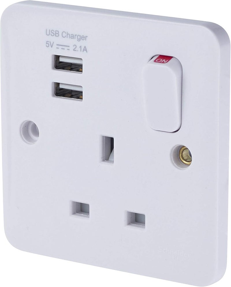 Schneider Electric Lisse White Moulded Power Socket with USB Ports - Image 2
