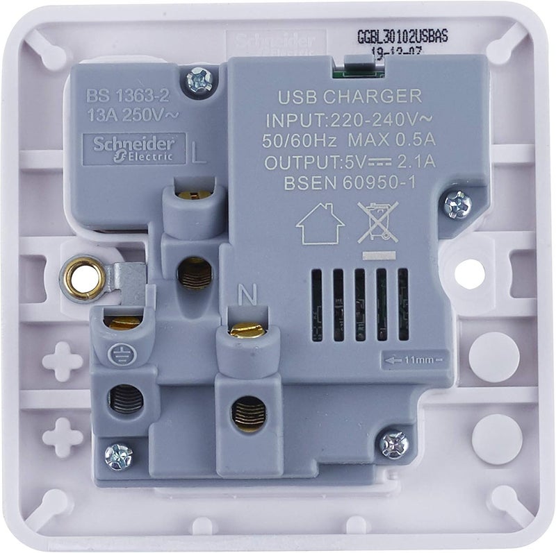 Schneider Electric Lisse White Moulded Power Socket with USB Ports - Image 3