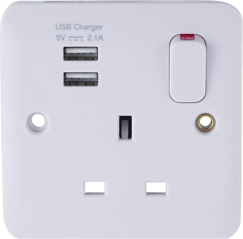 Schneider Electric Lisse White Moulded Power Socket with USB Ports - Image 1