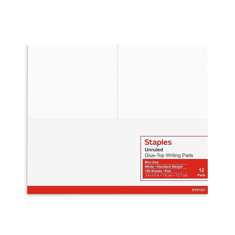 STAPLES Notepads 3inch x 5inch Unruled White 100 SheetsPad 36Carton ST57327VS - Image 3