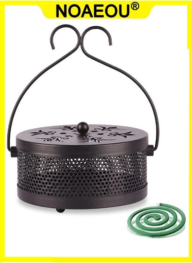 NOAEOU Portable Mosquito Coil Holder, Mosquito Coil Box with Round Handle, Fireproof and Scaldproof, Incense Burner Holder, Mosquitoes Repellent Burning With Handle for Home Outdoor Pool-Side Patio Camping (Black)  - Image 1