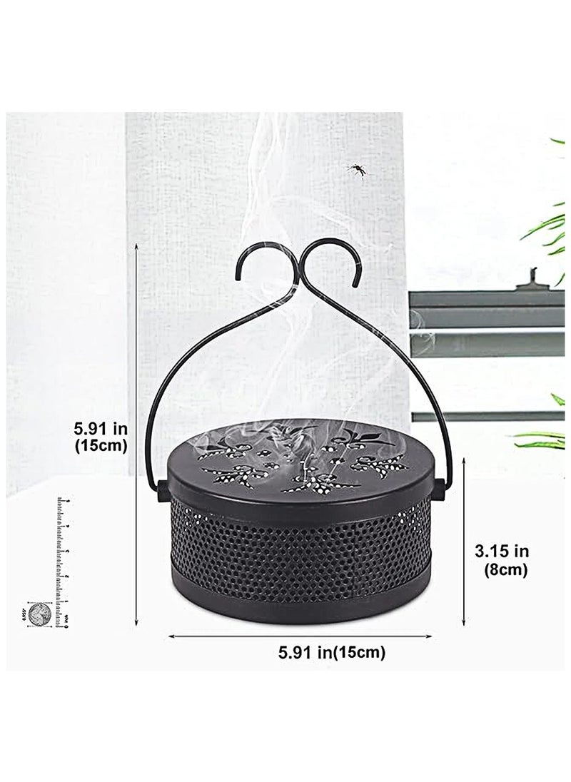 NOAEOU Portable Mosquito Coil Holder, Mosquito Coil Box with Round Handle, Fireproof and Scaldproof, Incense Burner Holder, Mosquitoes Repellent Burning With Handle for Home Outdoor Pool-Side Patio Camping (Black)  - Image 2