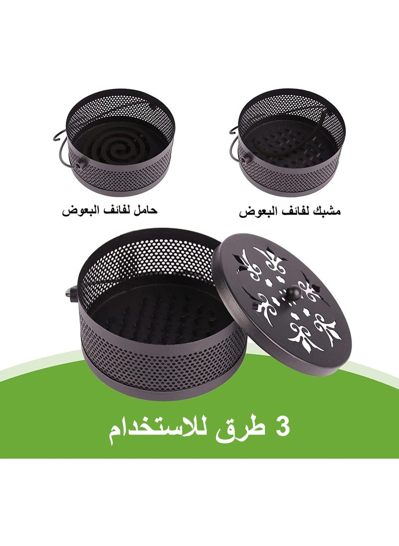 NOAEOU - Portable Mosquito Coil Holder, Mosquito Coil Box with Round Handle, Fireproof and Scaldproof, Incense Burner Holder, Mosquitoes Repellent Burning With Handle for Home Outdoor Pool-Side Patio Camping (Black) - Image 1