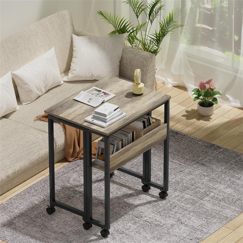 GreenForest Folding Desk Small Rolling Desk with Storage Shelf,31.5 inch Foldable Computer Desk with Wheels for Small Space,Easy Assembly,Grey Wash - Image 5