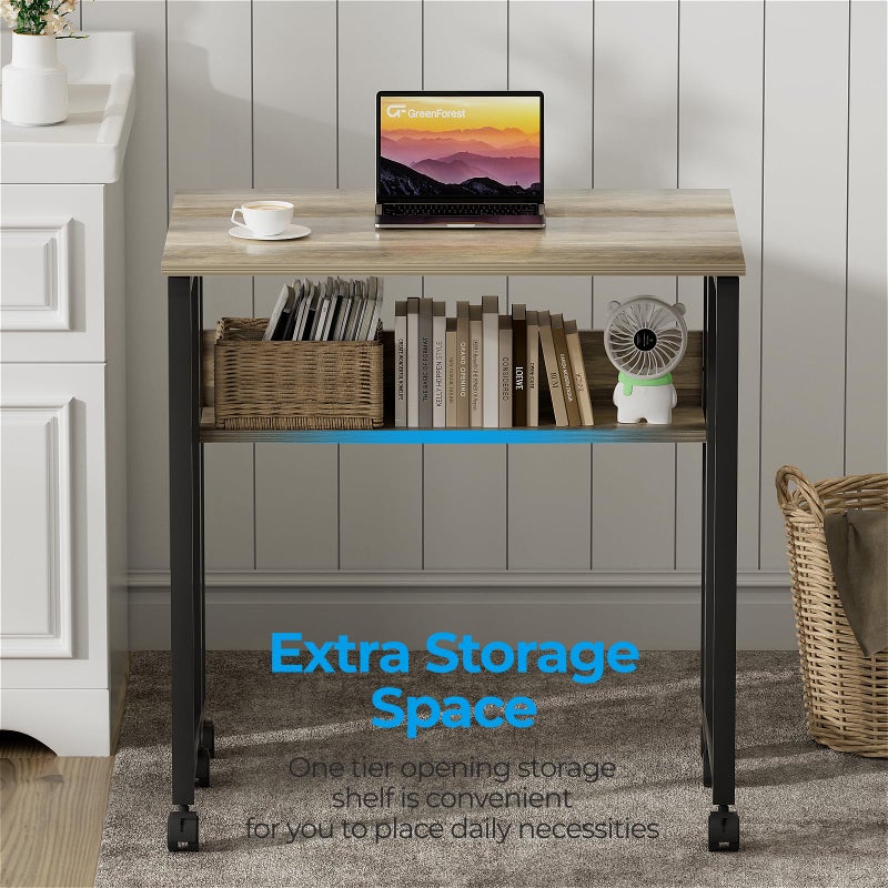 GreenForest Folding Desk Small Rolling Desk with Storage Shelf,31.5 inch Foldable Computer Desk with Wheels for Small Space,Easy Assembly,Grey Wash - Image 4