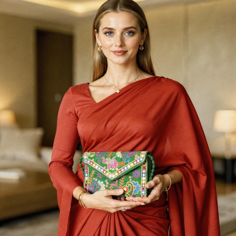 Craft Trade Olive Green Clutch Purses for Women Rajasthani Hand Embroidered Mini Crossbody Bag Women's Cluches for Wedding Party Gifts - Image 3