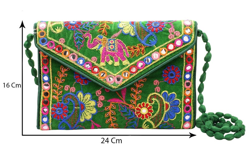 Craft Trade Olive Green Clutch Purses for Women Rajasthani Hand Embroidered Mini Crossbody Bag Women's Cluches for Wedding Party Gifts - Image 4