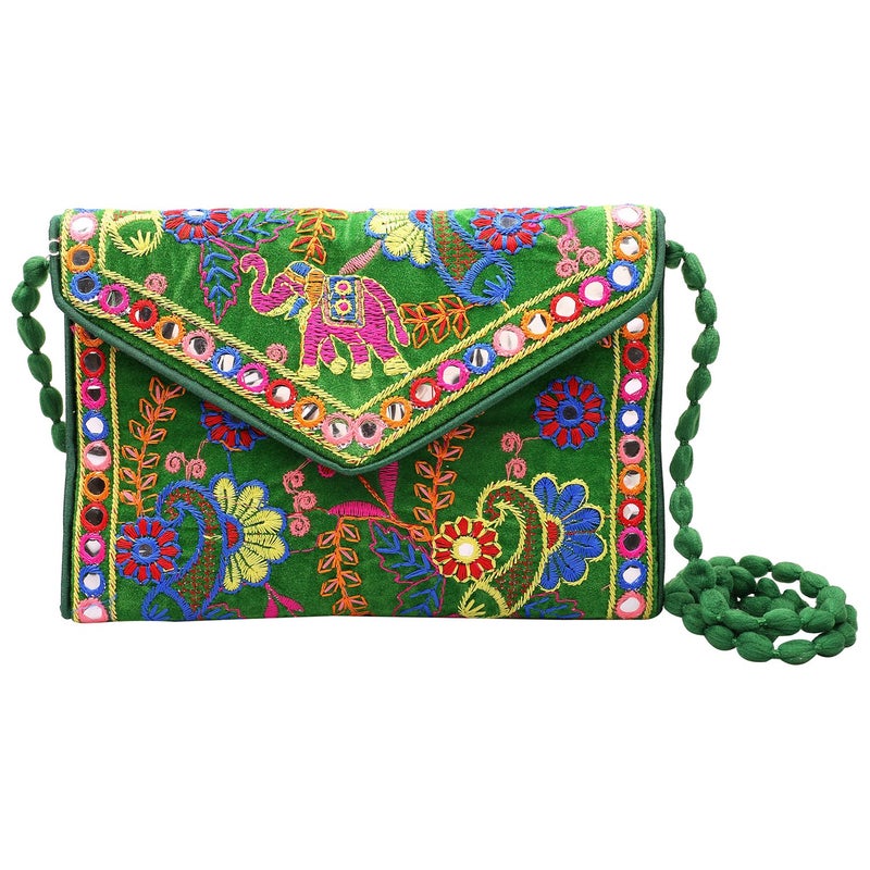 Craft Trade Olive Green Clutch Purses for Women Rajasthani Hand Embroidered Mini Crossbody Bag Women's Cluches for Wedding Party Gifts - Image 1
