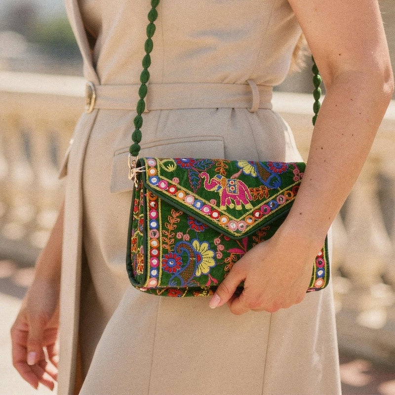 Craft Trade Olive Green Clutch Purses for Women Rajasthani Hand Embroidered Mini Crossbody Bag Women's Cluches for Wedding Party Gifts - Image 2