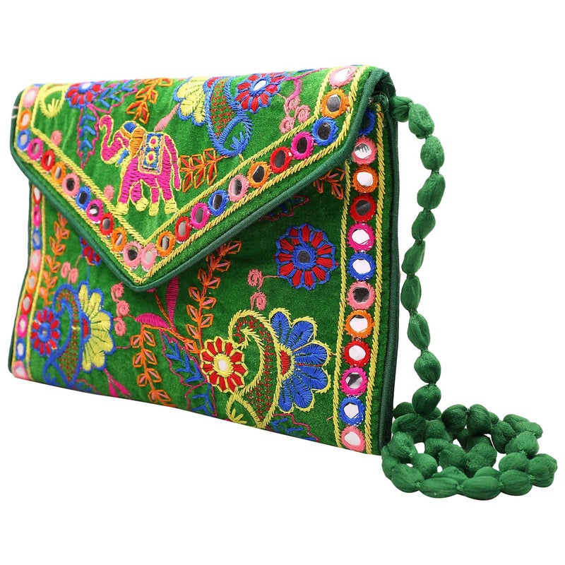 Craft Trade Olive Green Clutch Purses for Women Rajasthani Hand Embroidered Mini Crossbody Bag Women's Cluches for Wedding Party Gifts - Image 5