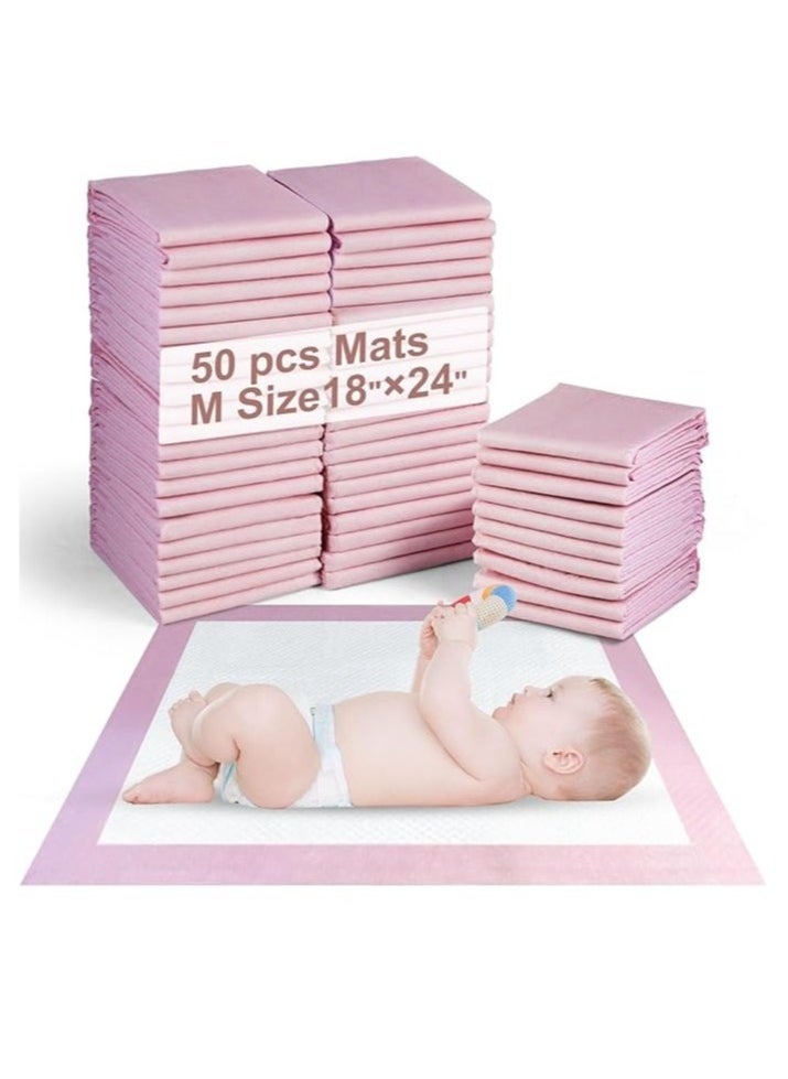 MIXDE 50 Pieces Baby Disposable Changing Mats,Waterproof Baby Changing Pads, 45x60 cm, Highly Absorbent Leakproof Changing Pad Baby, Ultra soft Diaper Changing Mat Underpads for Baby Pink  - Image 1